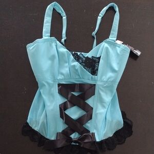 Turqoiuse and Black Lace-Up Chemise